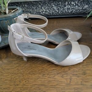 Worthington Glossy Nude Garnet Open Toe Kitten Heel Pumps Womens 7.5